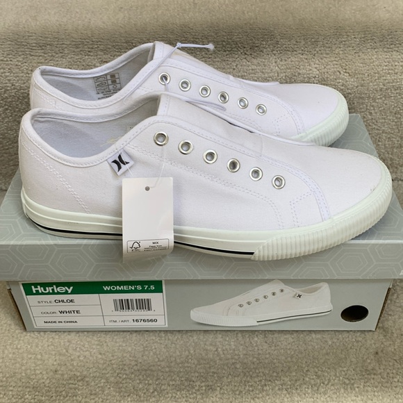 NWT/NIB HURLEY WHITE SLIP ON SNEAKERS - Picture 1 of 6